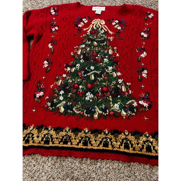 VTG  Casual Corner Annex Heavily Embroidered Christmas Tree Sweater Red L - Picture 3 of 7